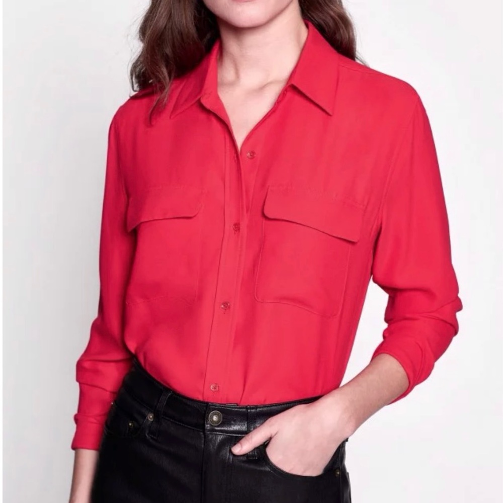 Equipment Femme | OWO XS Signature Slim Silk Shirt with Pcokets
